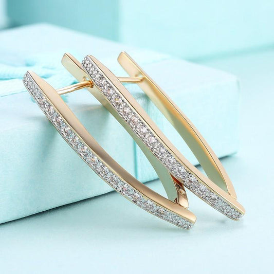 Austrian Crystal Micro-Pav'e Curved Huggie Earrings Set in 18K Gold IT