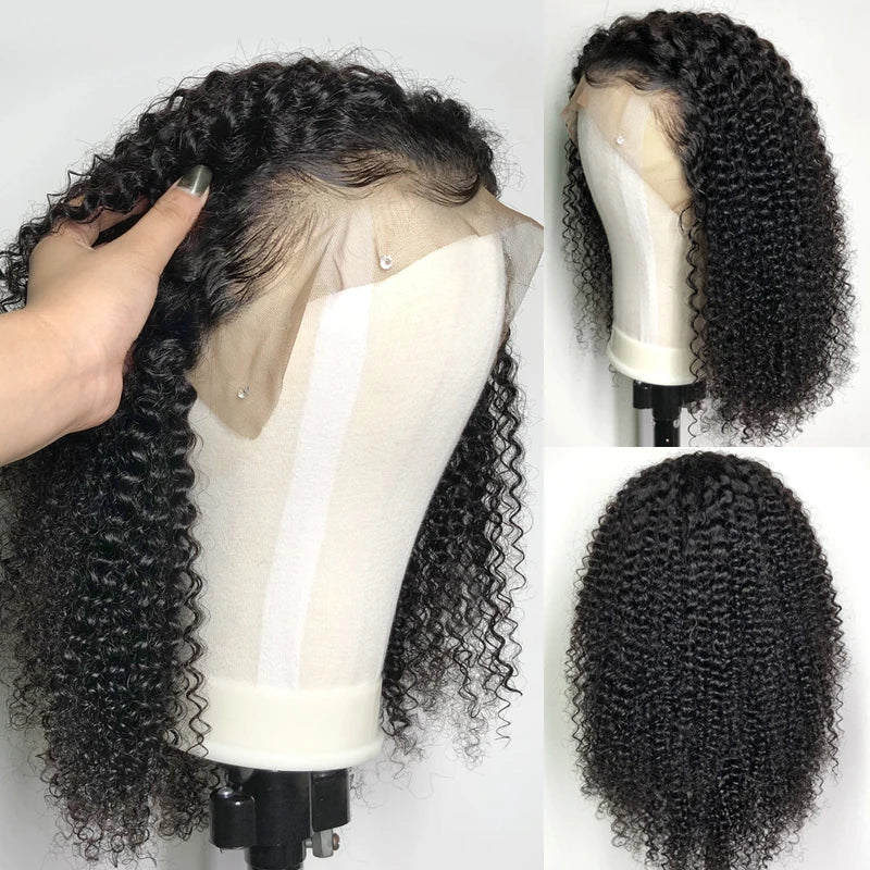 Afro Kinky Curly LaceFront Human Hair Wigs Deep Curly HD Transparent