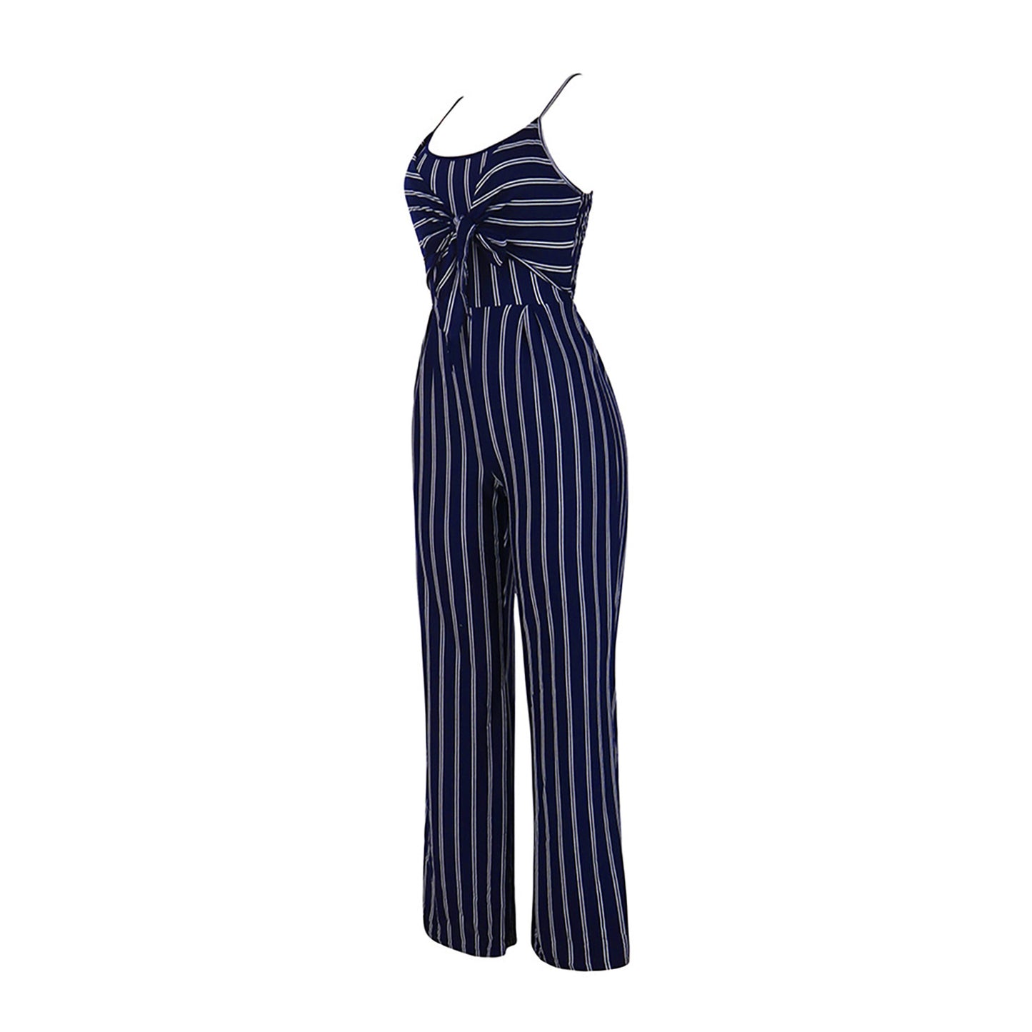 Blue & White Striped Chiffon Broad-Legged Sportswear Romper Jumpsuit