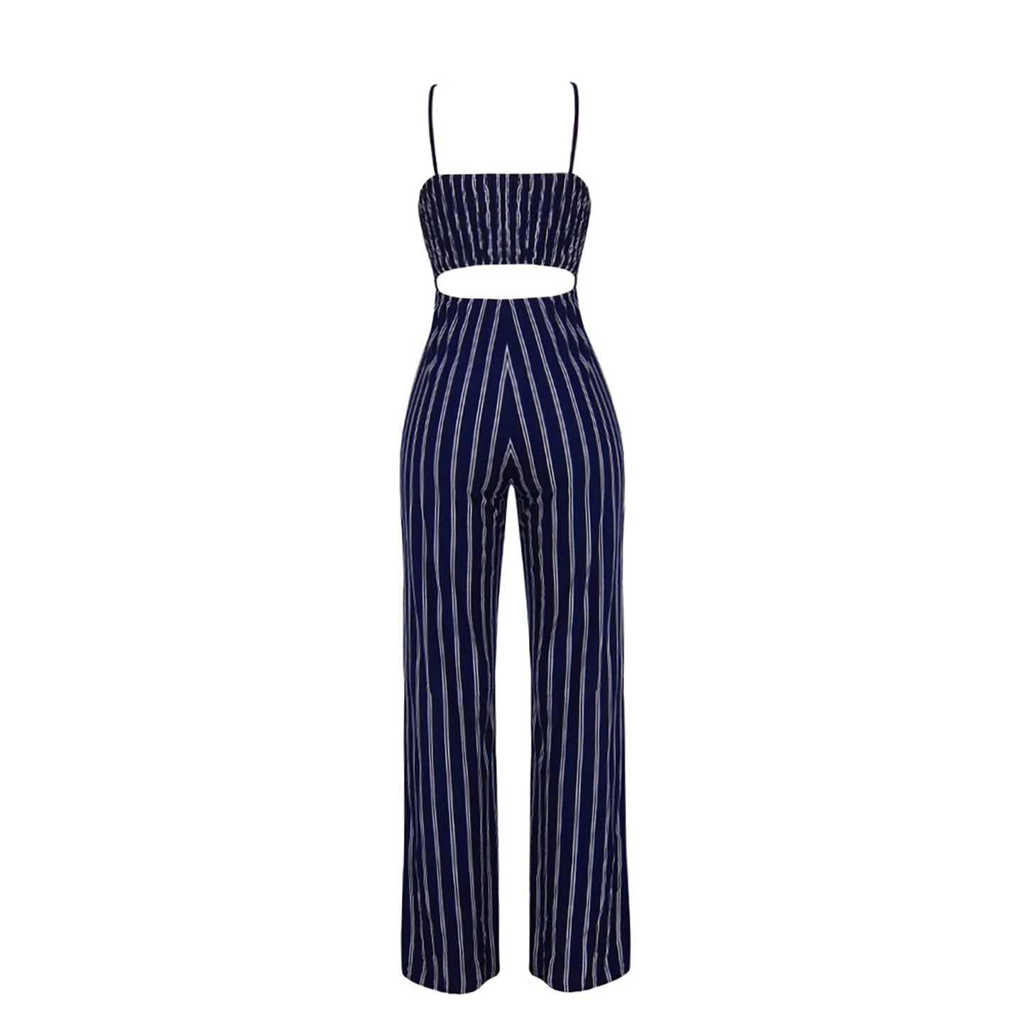 Blue & White Striped Chiffon Broad-Legged Sportswear Romper Jumpsuit