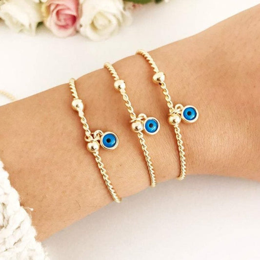 Gold Evil Eye Bangle Bracelet, Blue Evil Eye Bracelet, Gold Cuff