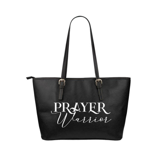 Large Leather Tote Shoulder Bag - Black And White Prayer Warrior